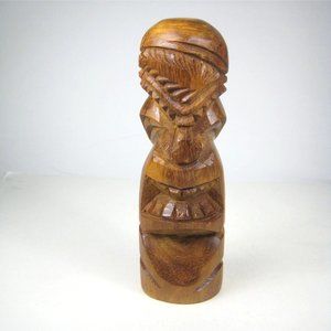Vintage Hand Carved Hawaiian Tiki Figurine Wooden Wod 8 inch CRACKS